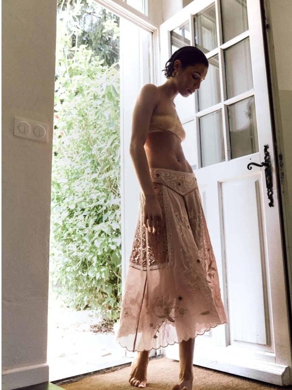 Zara Limited Edition Embroidered Floral & Lace Midi Skirt - Blush Pink - Picture 2 of 6
